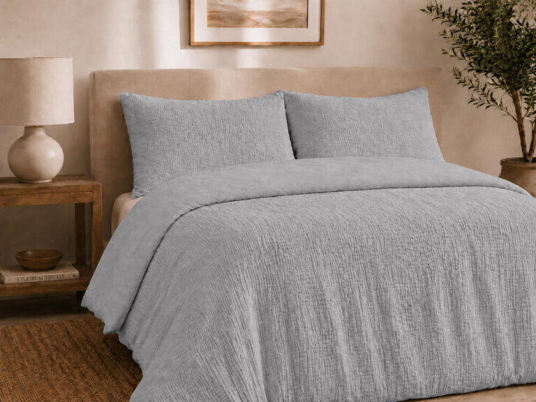 Pościel muślinowa dwuwarstwowa 160x200cm + 2x70x80cm - muślin + bawełna Grey (5)