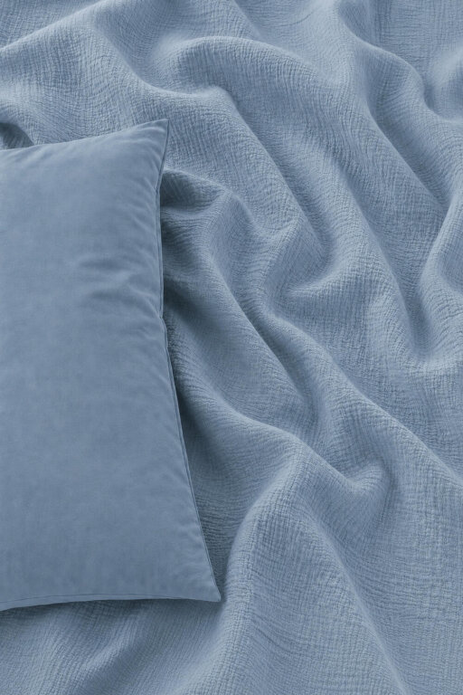 Pościel muślinowa dwuwarstwowa 220x200cm + 2x70x80cm - muślin + bawełna Blue (3)