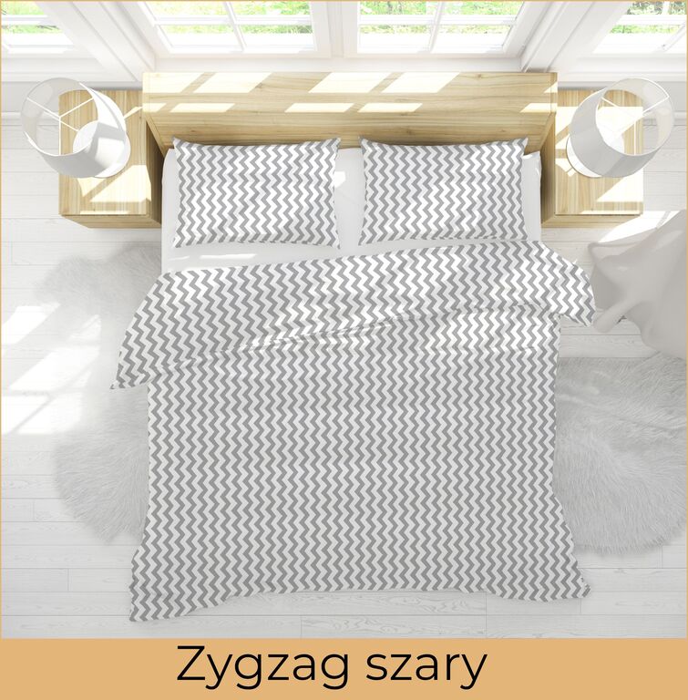 POŚCIEL HOTELOWA 140x200cm + POSZEWKA 70x80 BAWEŁNA 100% wzór: Zygzak szary (3)