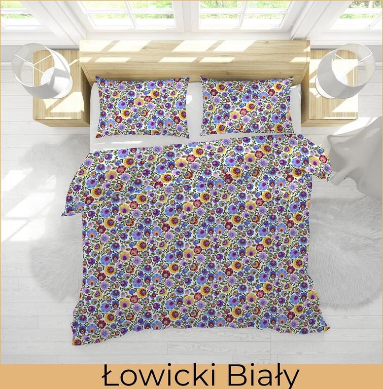 POŚCIEL HOTELOWA 160x200 + 1 poszewka BAWEŁNA 100%, wzór : Łowicki biały (3)