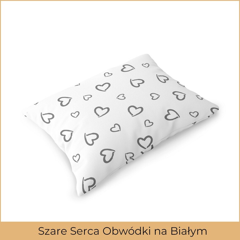 Poszewka na poduszkę 50x70 BAWEŁNA CERTYFIKAT Szare Serca Obwódki na Białym (2)
