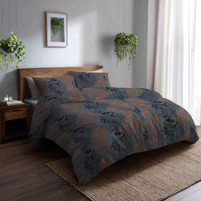 POŚCIEL HOTELOWA 140x200cm + POSZEWKA 70x80 BAWEŁNA 100% Śpiąca łąka grafit (5)