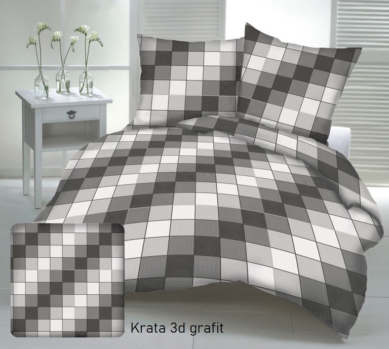 Pościel z Kory 160x200 + 1x70x80 KOMPLET PREMIUM : Krata 3D Grafit (1)
