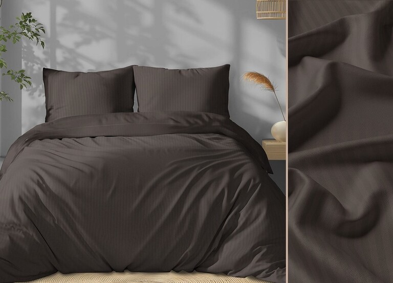 POŚCIEL HOTELOWA ADAMASZEK 160x200cm + 2xPOSZEWKI 70x80 cm KOMPLET POŚCIELI Mocha (5)