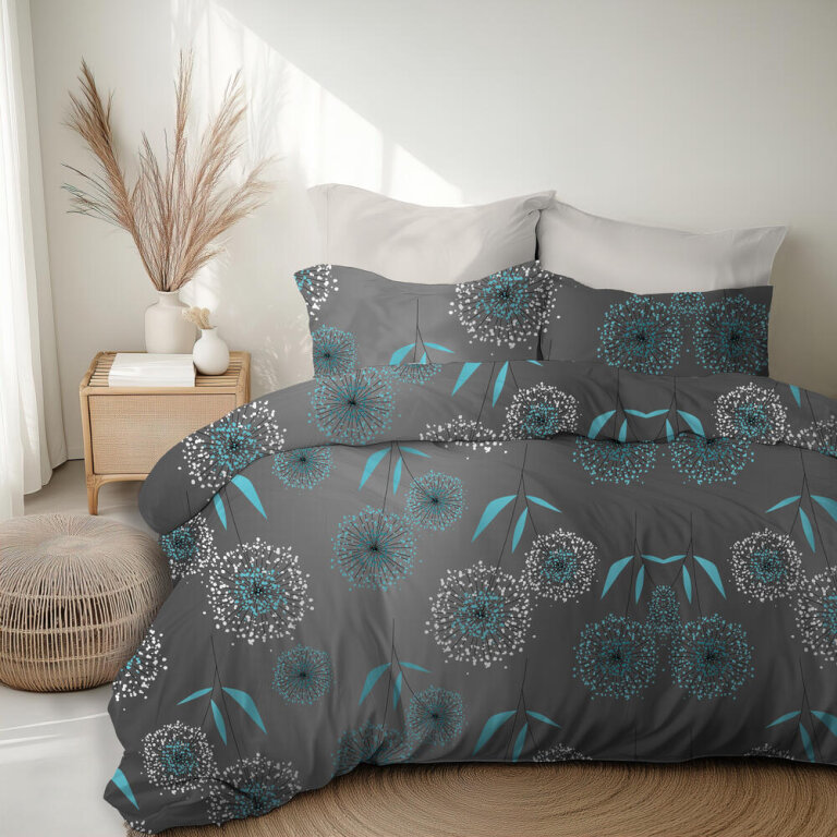 Komplet pościeli z KORY 160x200cm +1 POSZEWKA 70x80 KOMPLET PREMIUM wzór: Dmuchawiec turkus (6)