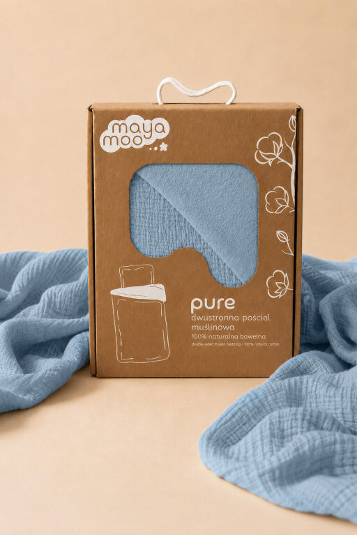 Pościel muślinowa 100x135 dziecięca - dwuwarstwowy muślin 140g/m2 + bawełna 120g/m2 Blue (5)