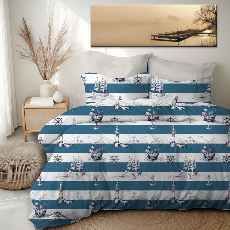 POŚCIEL HOTELOWA 160x200 BAWEŁNA 100% Marynarski + POSZEWKA (3)