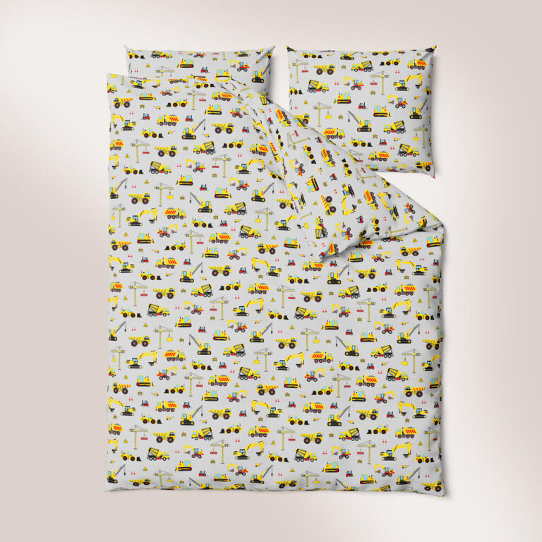 Pościel DZIECIĘCA 140x200 poszewka 50x70 dla dziecka 100% bawełna CERTYFIKAT koparki szare (2)