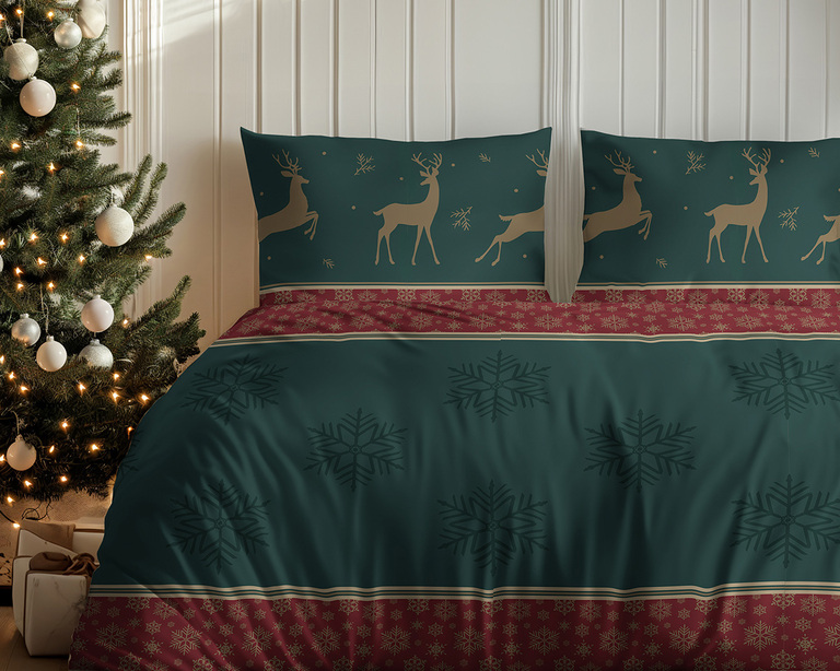 Komplet Pościeli Świątecznej 160x200 + 2x70x80, 100% Bawełna, 140g/m2, wzór: 5817 B (2)