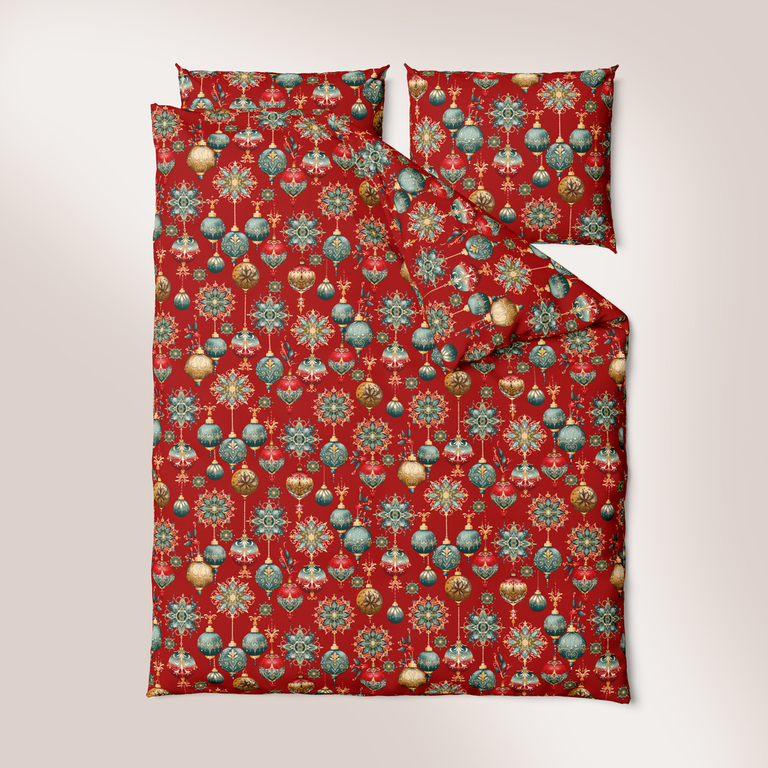 Komplet Pościeli Świątecznej 160x200 + 2x70x80, 100% Bawełna, 140g/m2, wzór: Christmas37 (6)