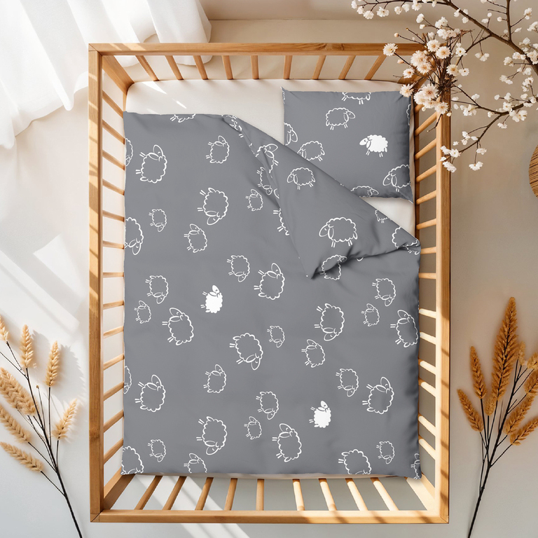POŚCIEL DZIECIĘCA 100x140 + 50x60 100% BAWEŁNA certyfikat 2-el. do Łóżeczka Baranki Szare (7)