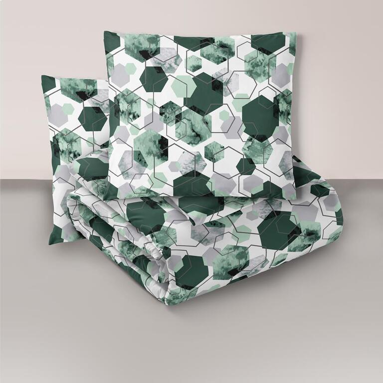 Komplet Pościeli 160x200 + 2x70x80, 100% Bawełna, 140g/m2, wzór: 1612 zielony (1)