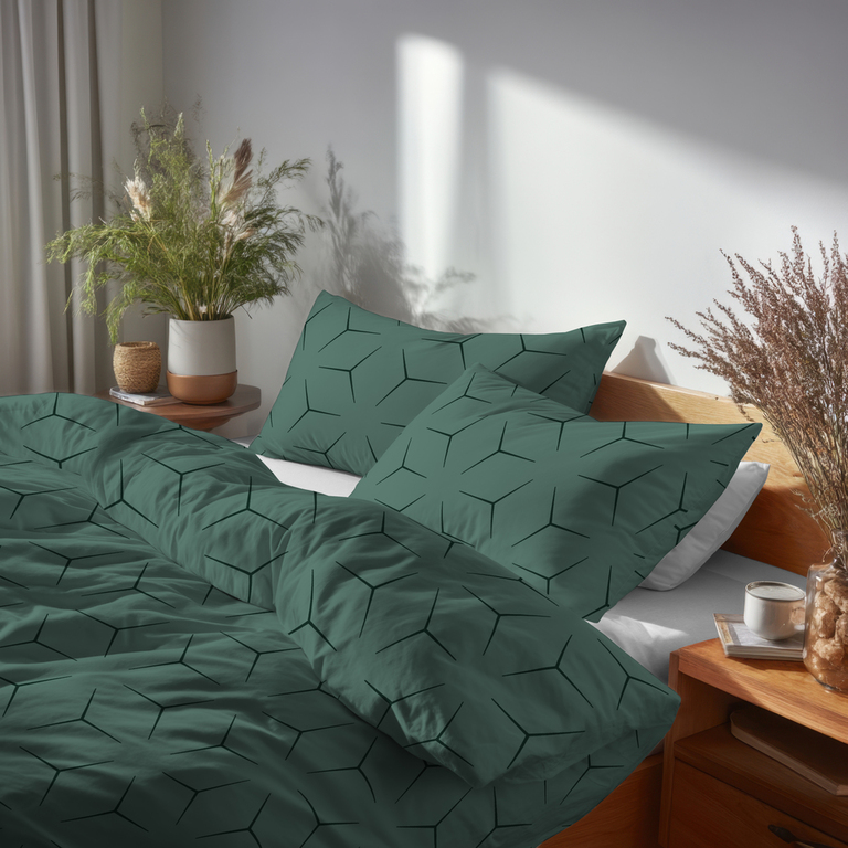 Komplet Pościeli 160x200 + 2x70x80, 100% Bawełna, 140g/m2, wzór:  MILANO OLIWKA (8)