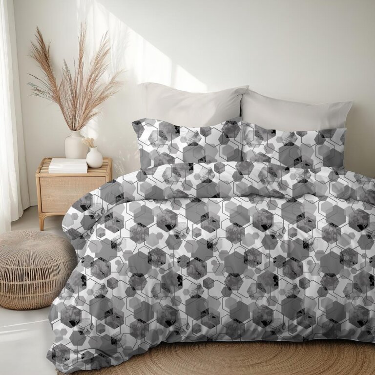 Komplet Pościeli 160x200 + 2x70x80, 100% Bawełna, 140g/m2, wzór: 1652 szary (8)