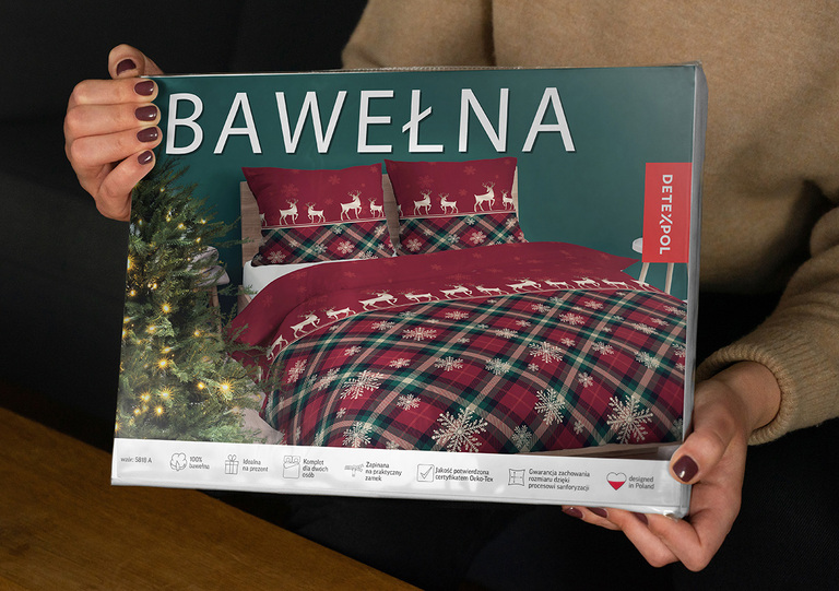Komplet Pościeli Świątecznej 160x200 + 2x70x80, 100% Bawełna, 140g/m2, wzór:  5818 A (5)