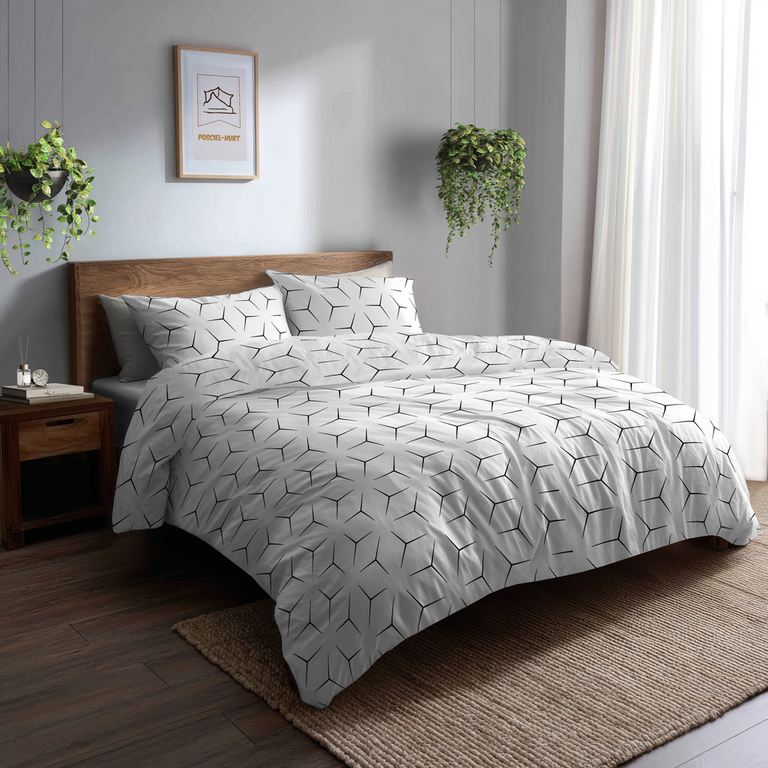 POŚCIEL HOTELOWA 140x200cm + POSZEWKA 70x80 BAWEŁNA 100% wzór:  MILANO BIAŁO CZARNE (7)