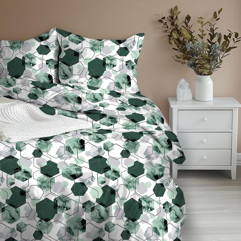 Komplet Pościeli 160x200 + 2x70x80, 100% Bawełna, 140g/m2, wzór: 1612 zielony (3)
