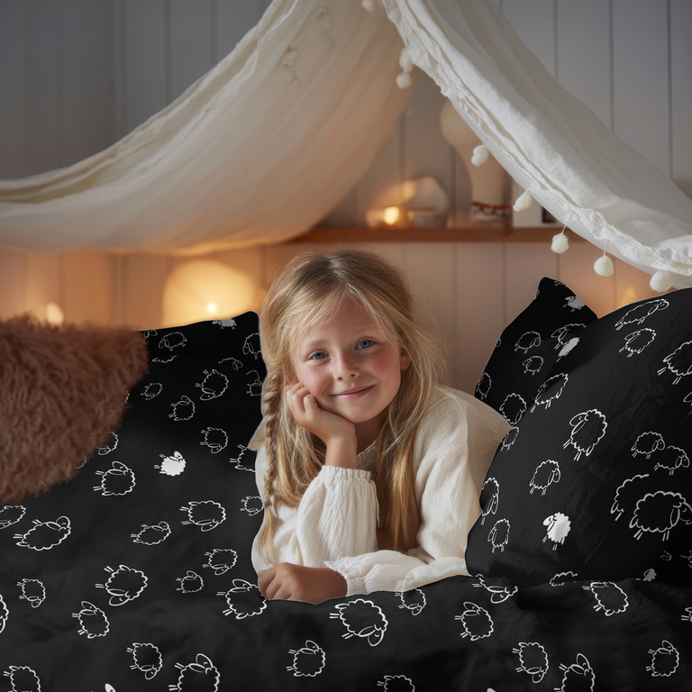 Pościel DZIECIĘCA 140x200 dla dziecka  100% bawełna CERTYFIKAT Baranki Czarne (4)