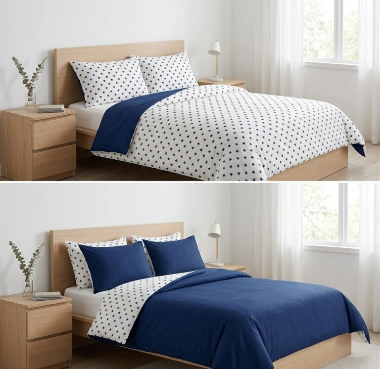Pościel Dwustronna 140x200cm, 70x80cm, 140g/m2, bawełna 100% Gwiazdki Granat Mix (4)