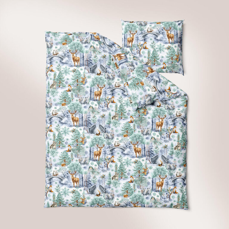 Pościel DZIECIĘCA 140x200 poszewka 50x70 dla dziecka 100% bawełna CERTYFIKAT Winter Forest Green (2)