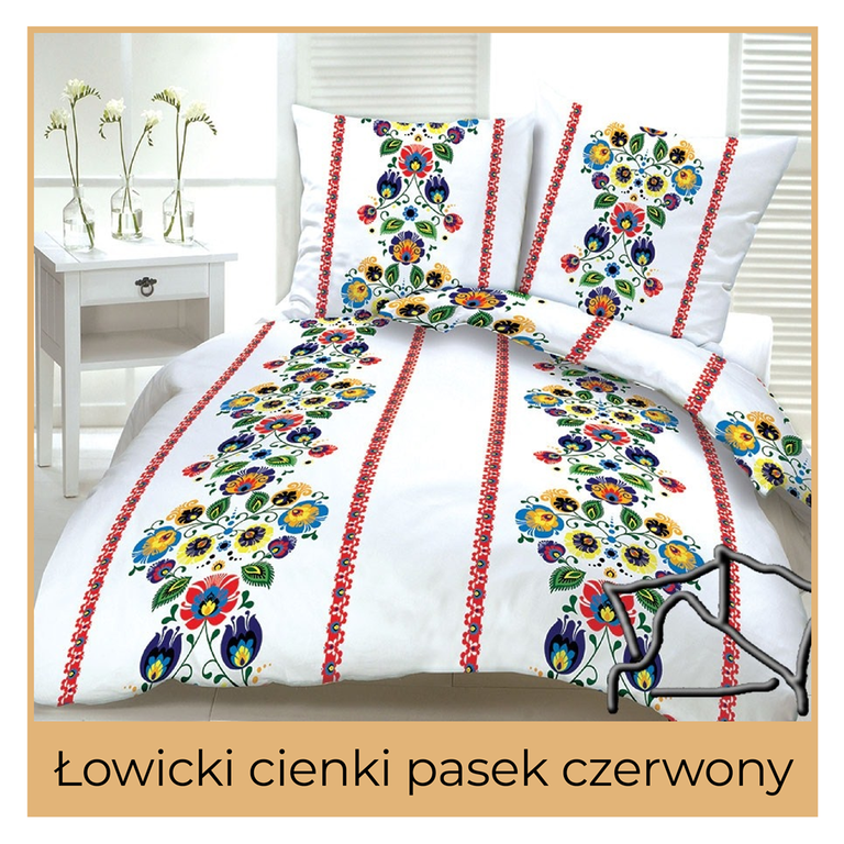 Pościel z kory 160x200 + 2x70x80 Bawełna 100% Bielawa Produkt Polski - Łowicki cienki pasek czerwony (1)